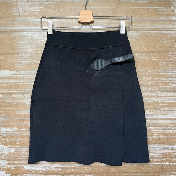 A.L.C. Ponte Knit A Line Skirt Buckle Leather Preppy Career Modern Womens XS - Picture 1 of 7